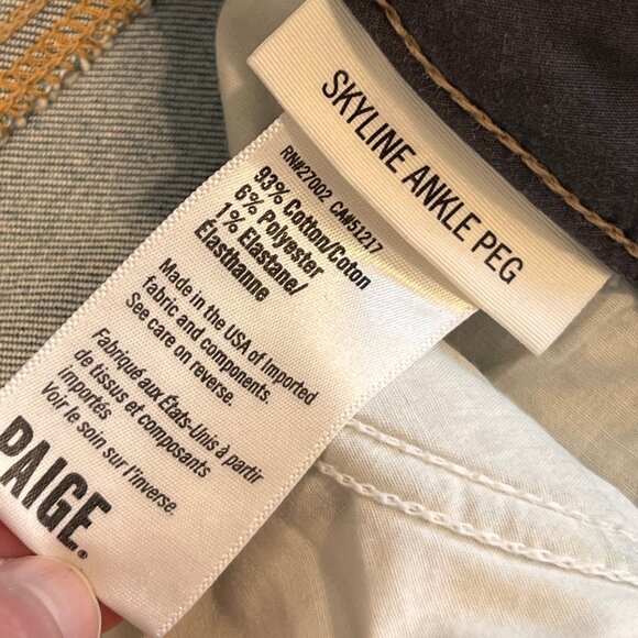 Paige Women Skyline Ankle Peg Brynlee Destructed Mid Blue Jeans, Size 26 - Picture 2 of 8